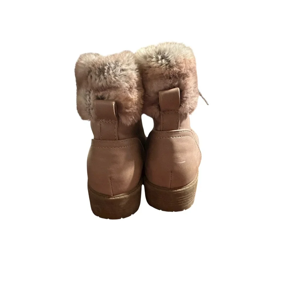Kids Faux Fur Collar Combat Boots Lace Up Zip Closure‎ Light Pink Casual